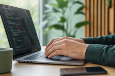 Developer working on a laptop — proven commercial experience